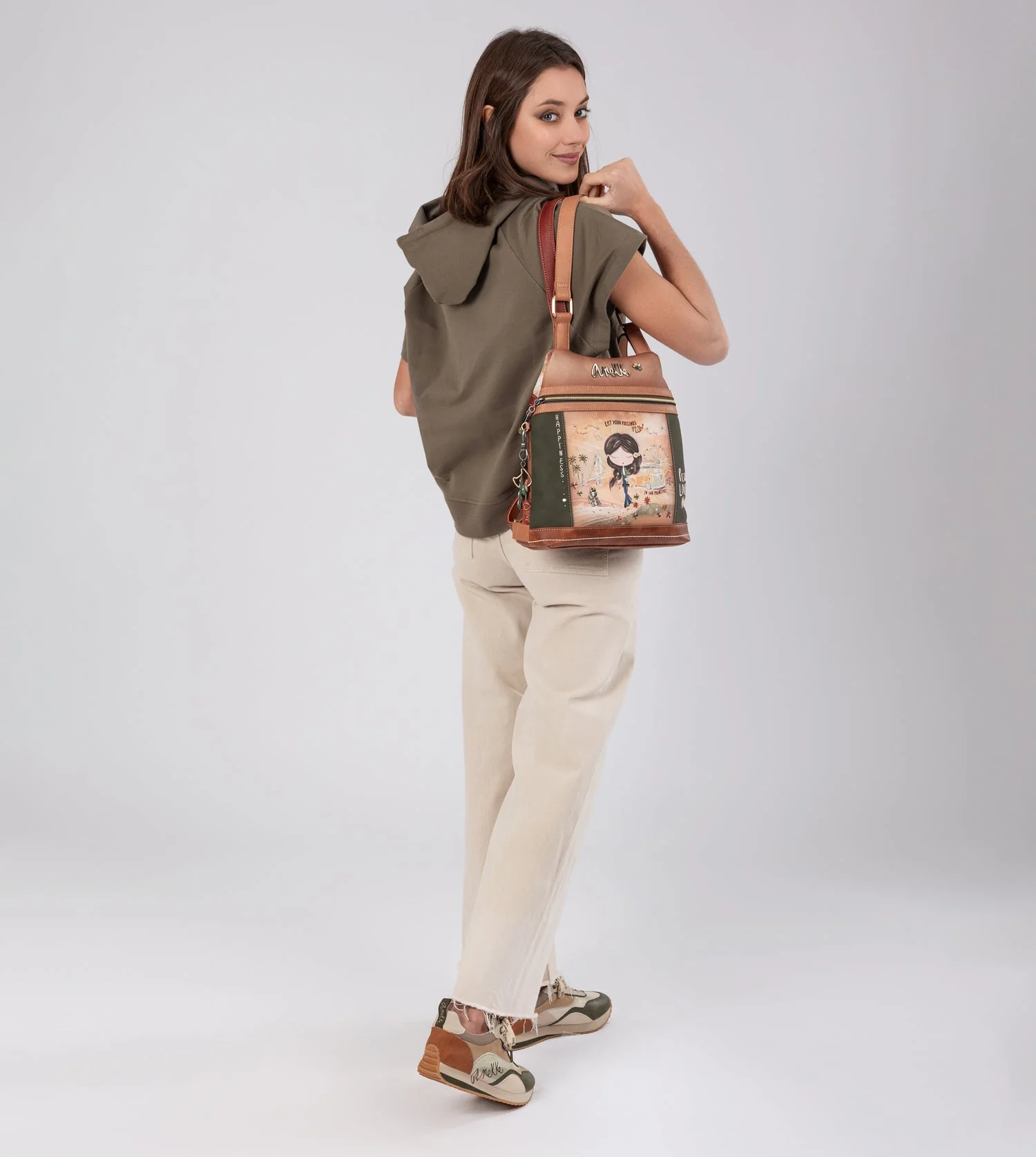 Anekke Peace & Love camel anti-theft backpack - Image 6