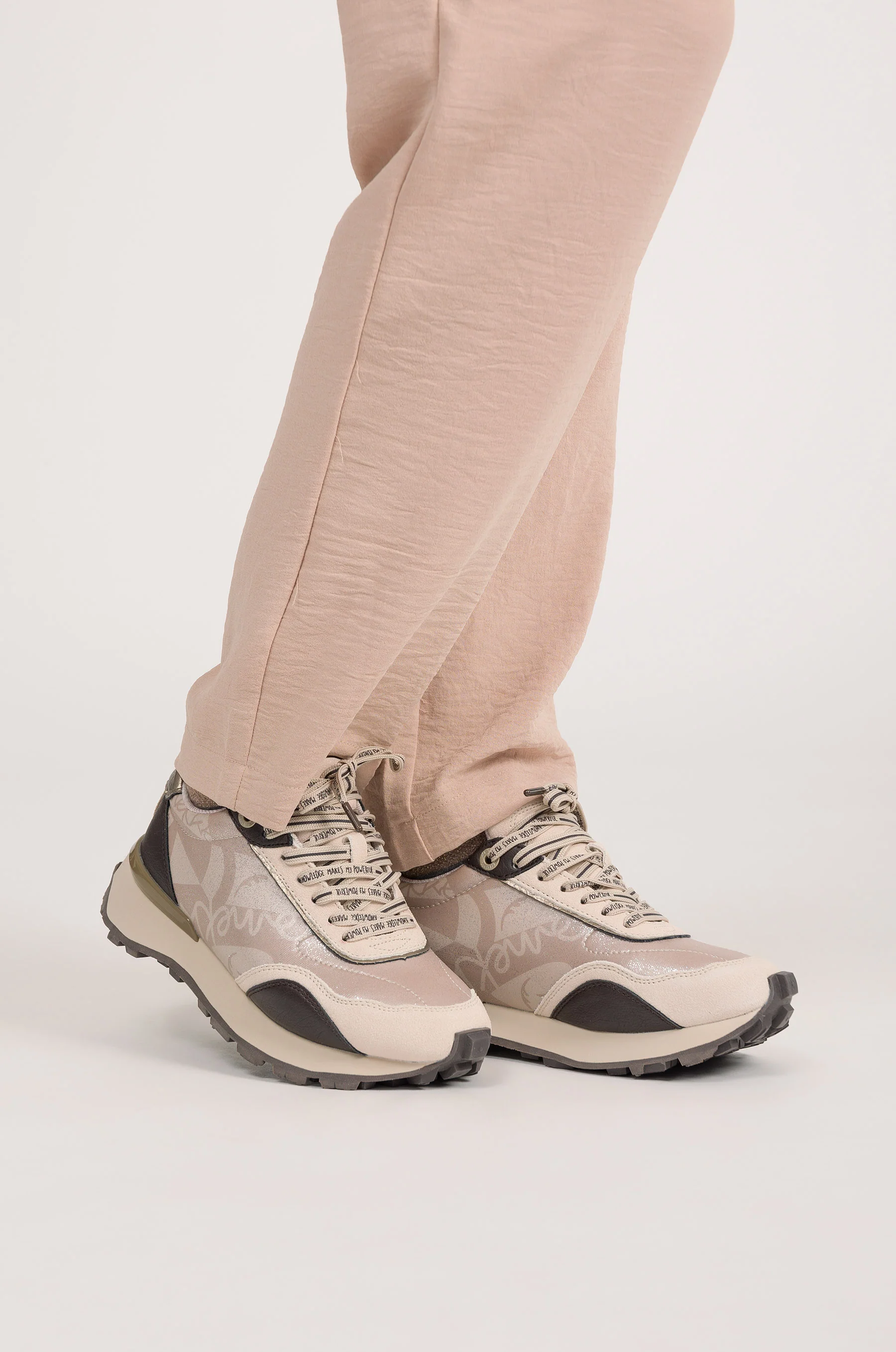 Beige sneakers with brown details - Image 2