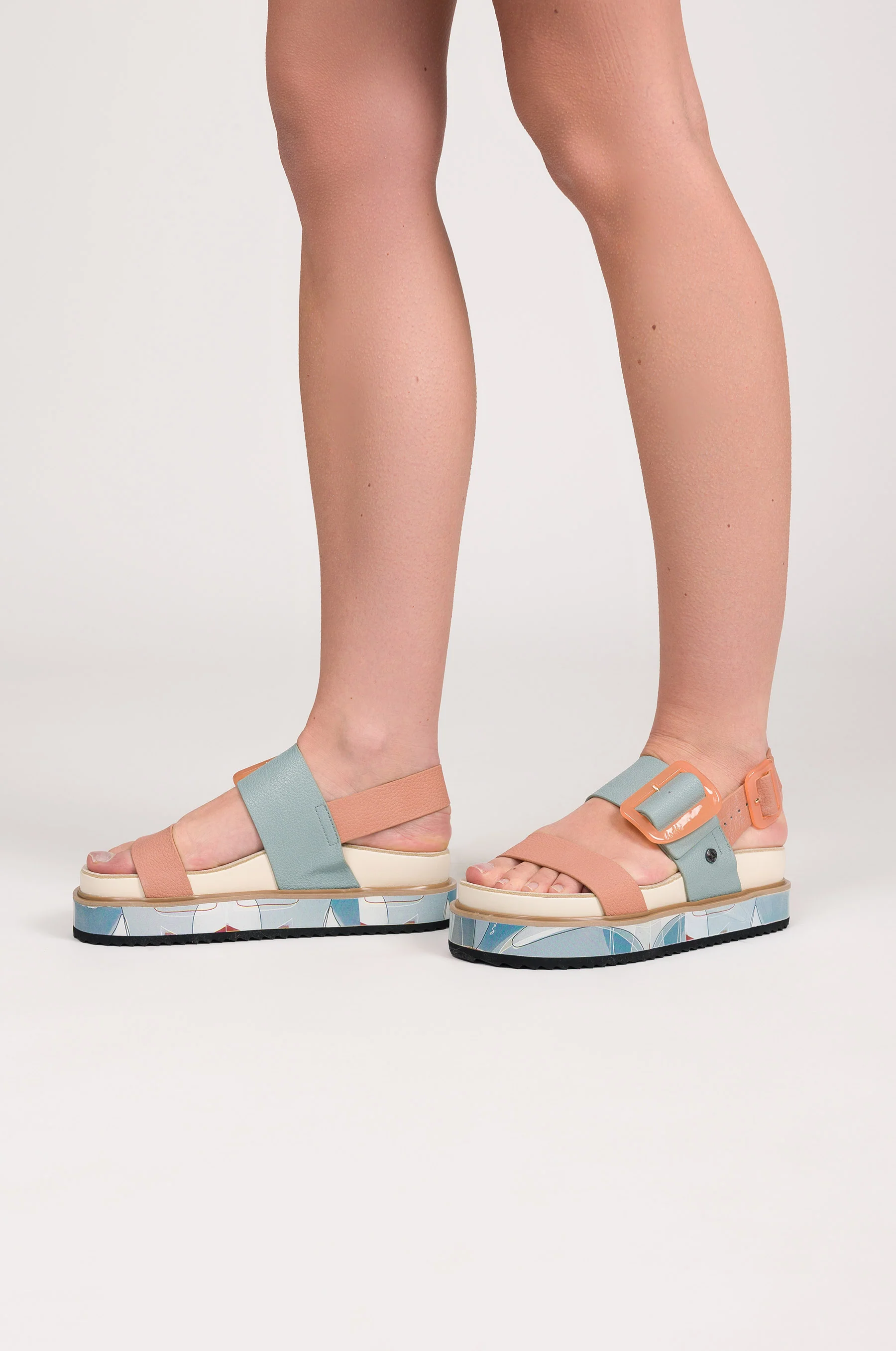 Blue and pink-orange platform sandals - Image 2