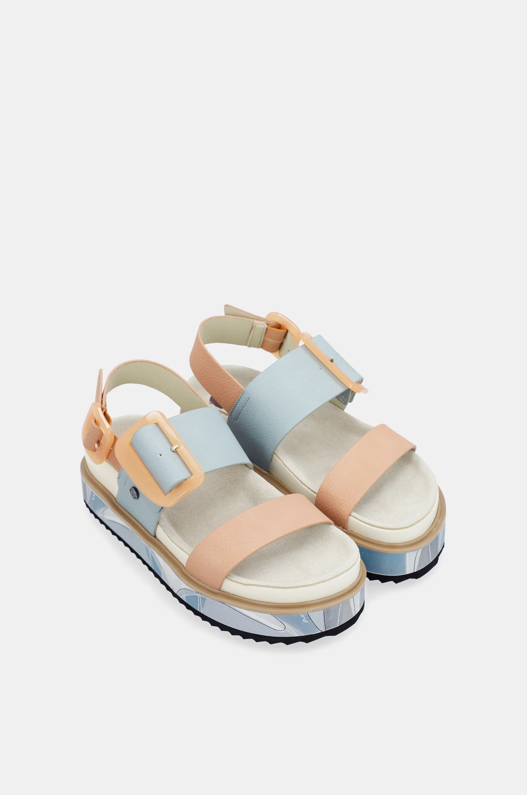 Blue and pink-orange platform sandals - Image 3