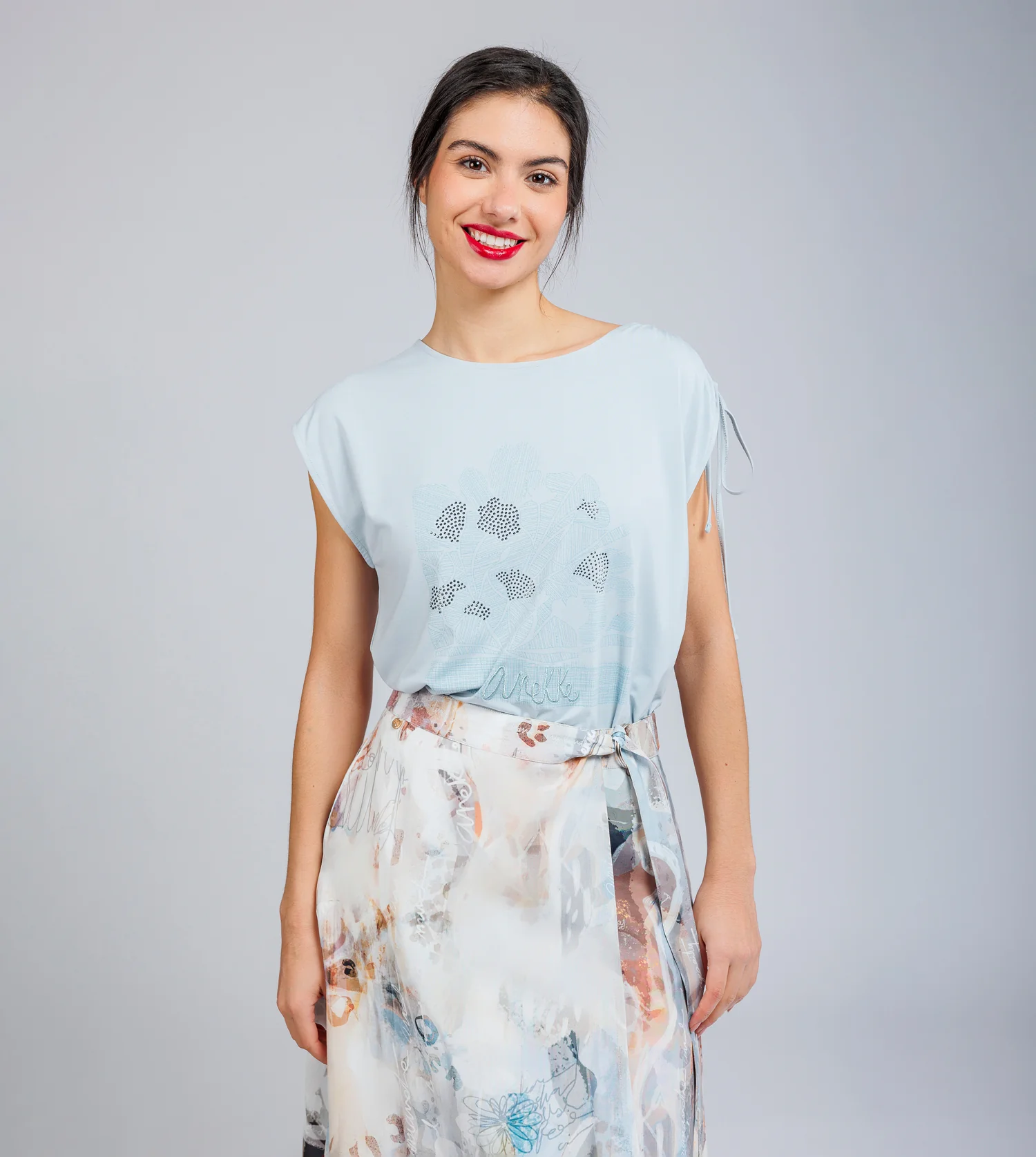 Blue one-shoulder ruched T-shirt - Image 2