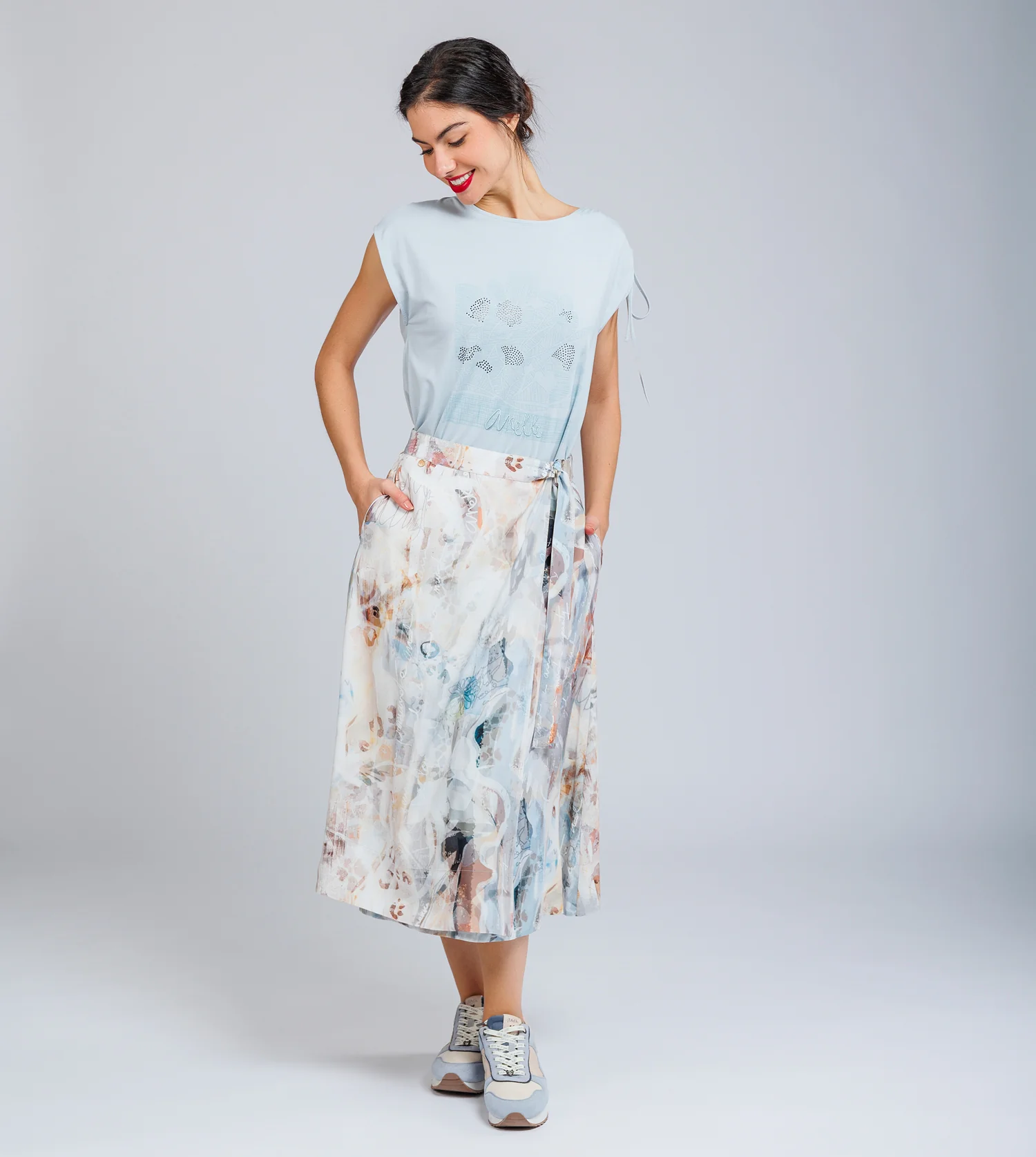 Blue one-shoulder ruched T-shirt - Image 4