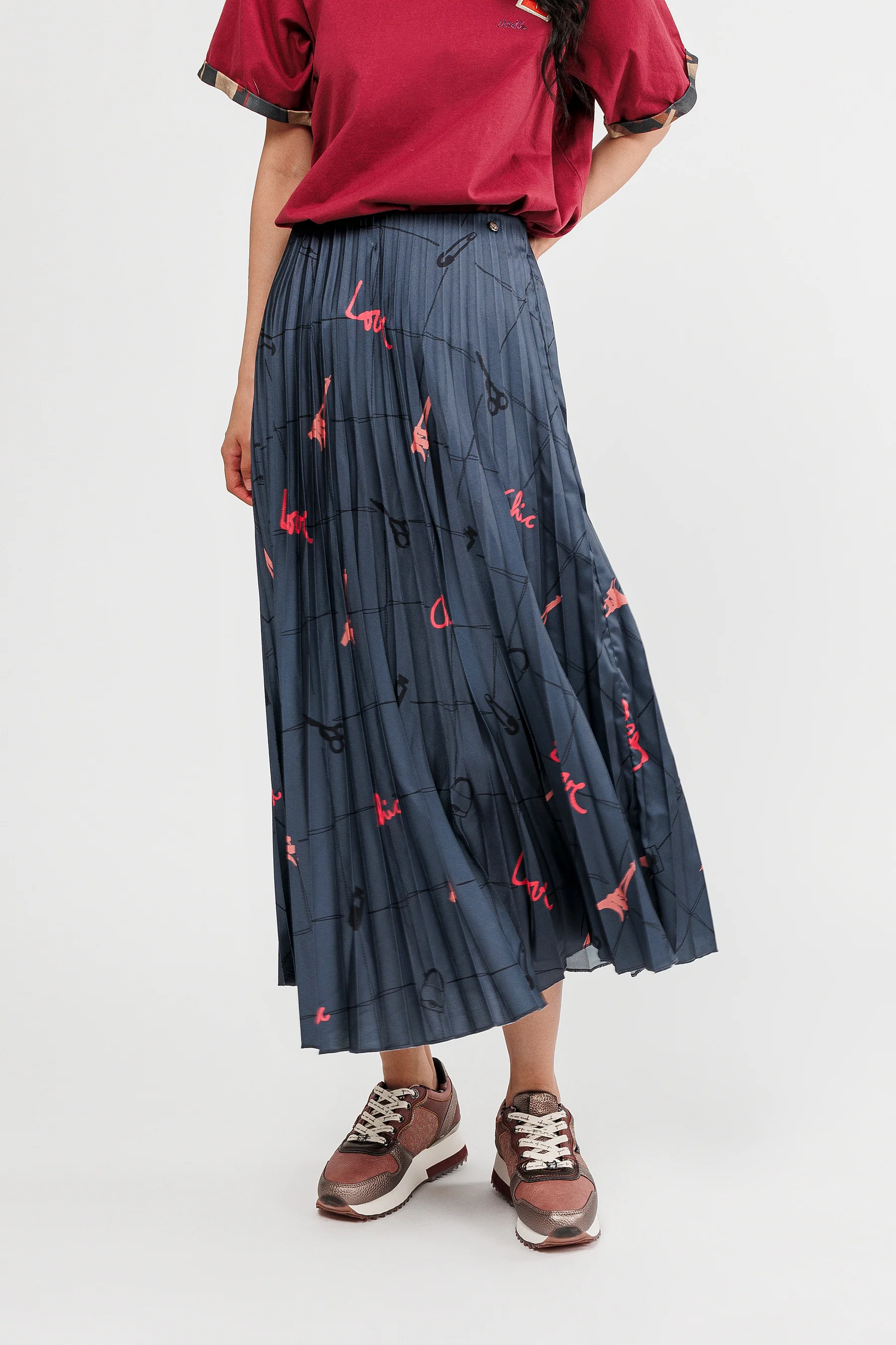 Blue printed pleated skirt - Image 2