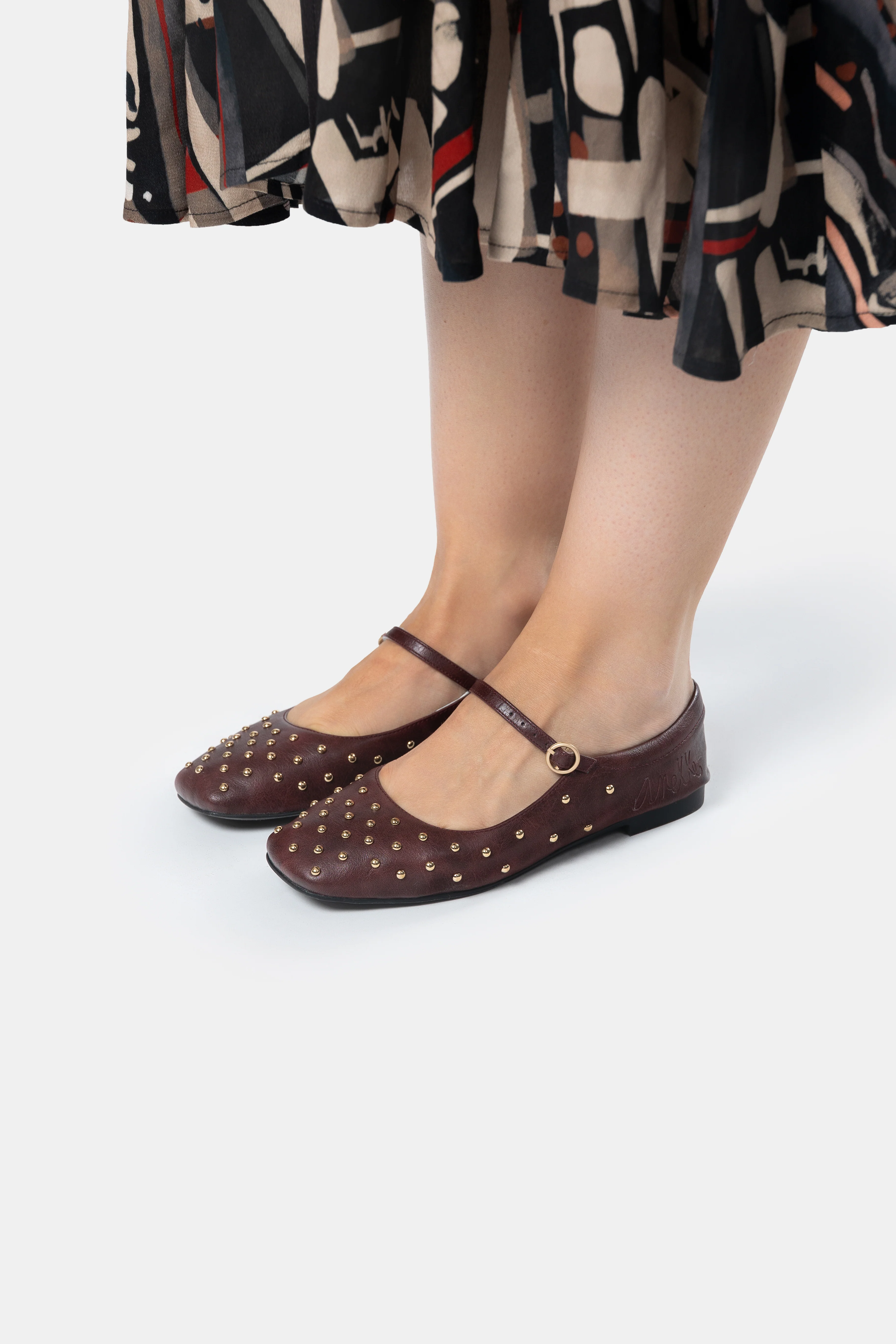 Burgundy studded ballerinas - Image 2