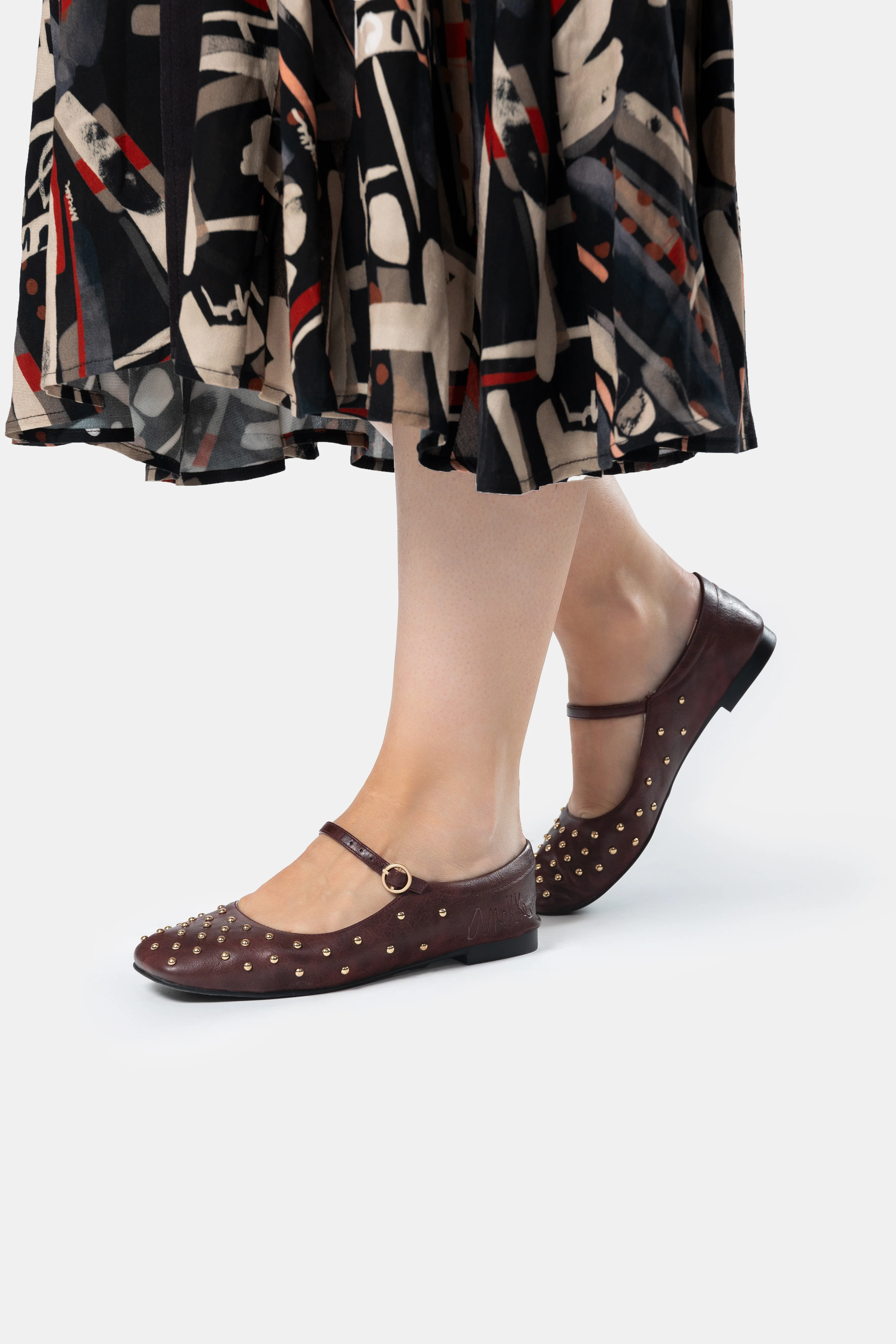 Burgundy studded ballerinas - Image 9