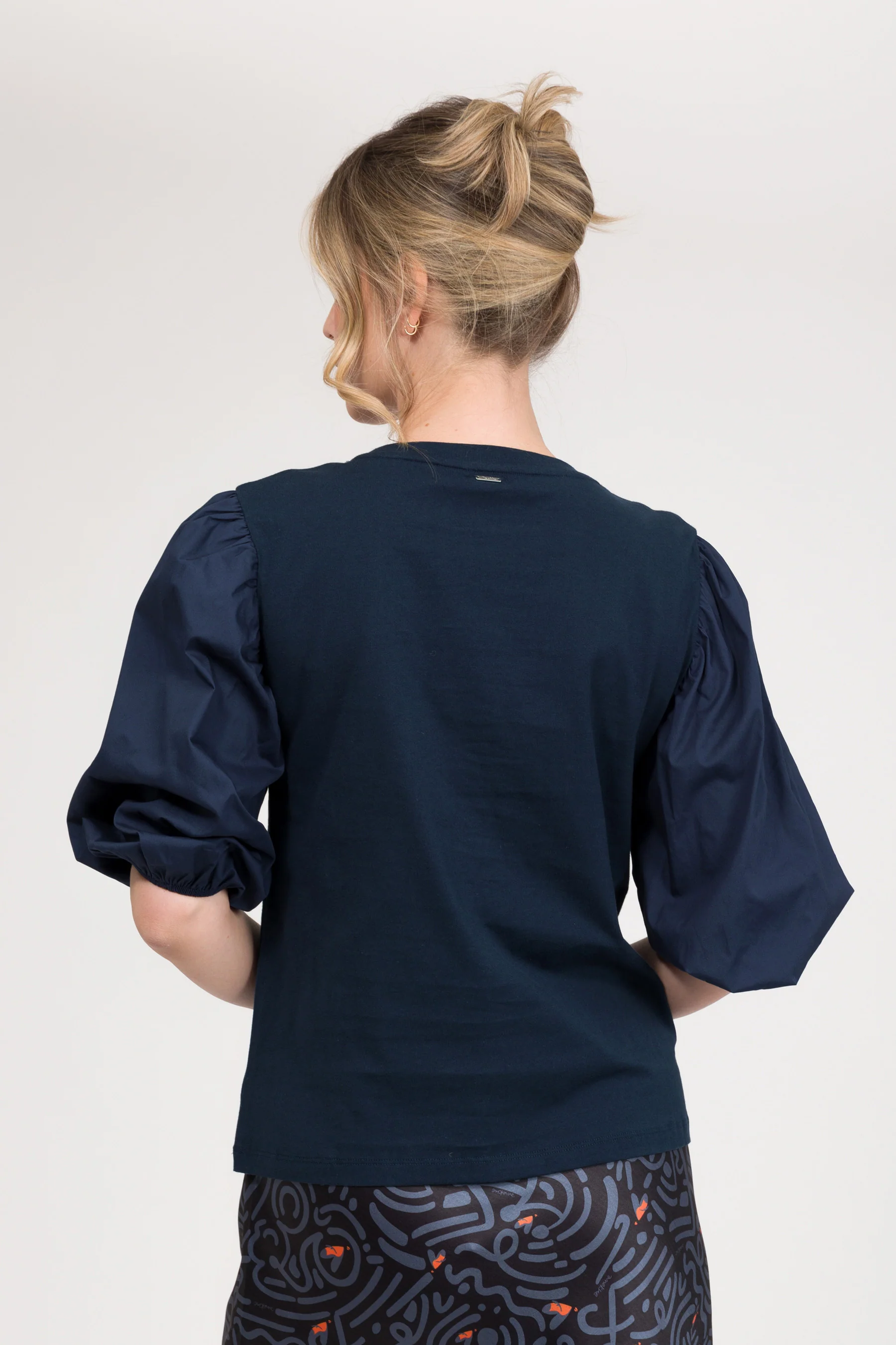 Navy-blue puff-sleeve T-shirt - Image 4