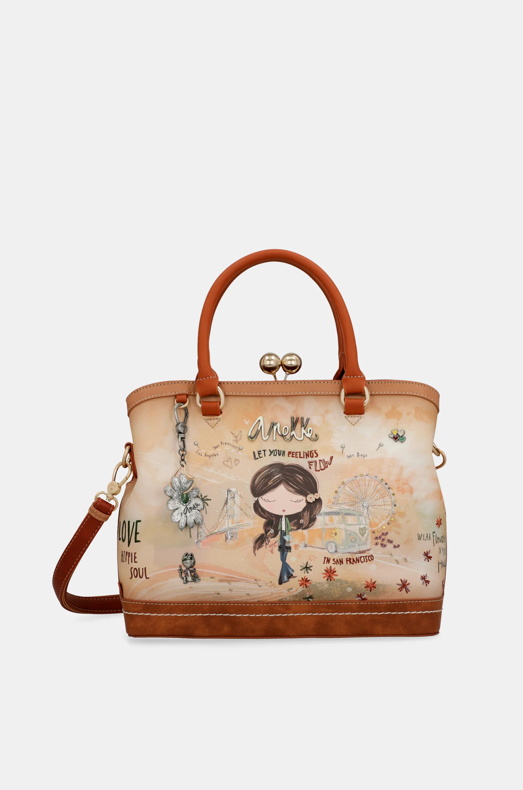 Peace & Love camel kiss clasp bag