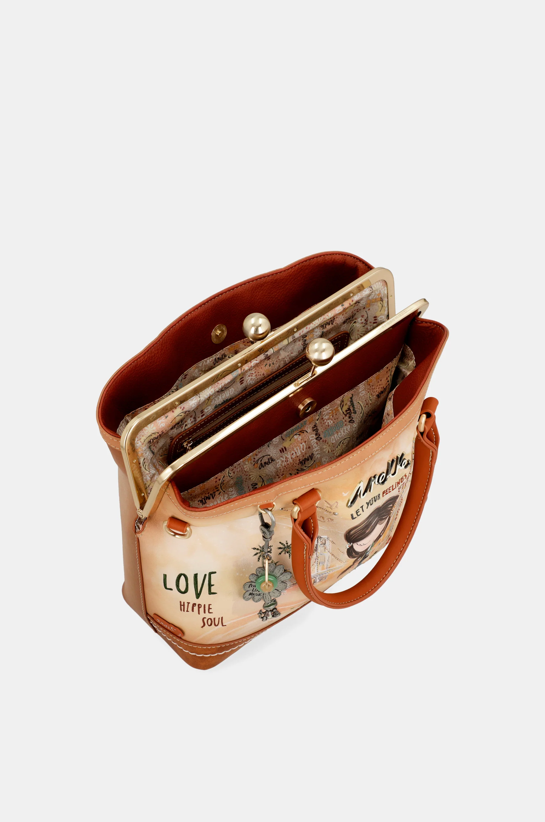 Peace & Love camel kiss clasp bag - Image 5