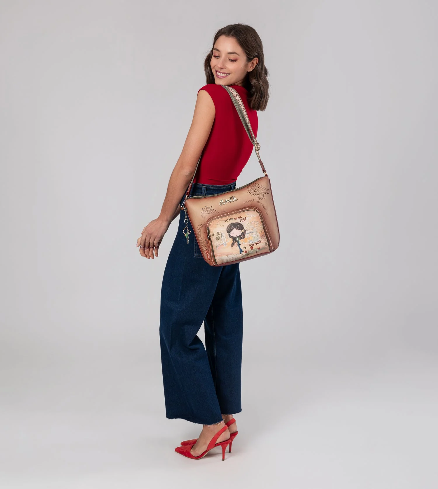 Peace & Love camel large crossbody bag - Image 2
