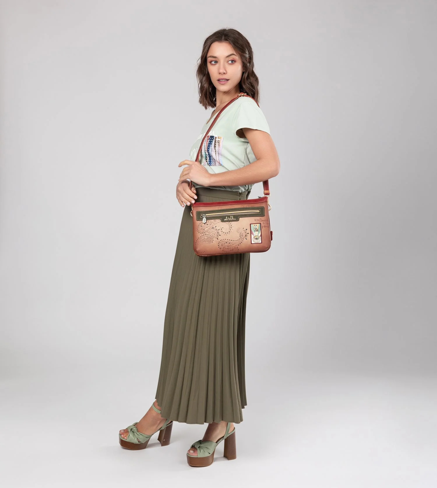 Peace & Love camel print crossbody bag - Image 6