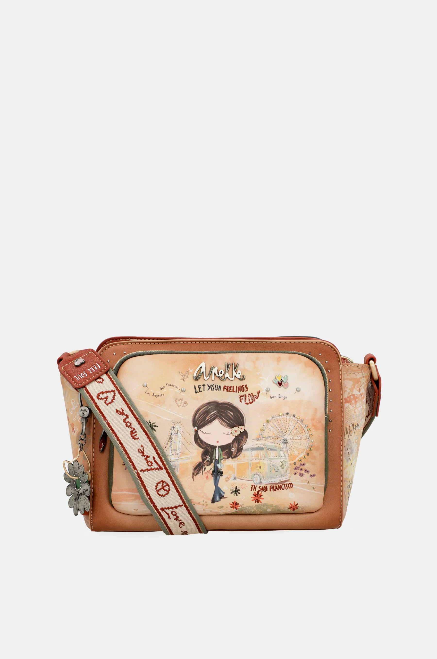 Peace & Love camel rectangular crossbody bag - Image 8