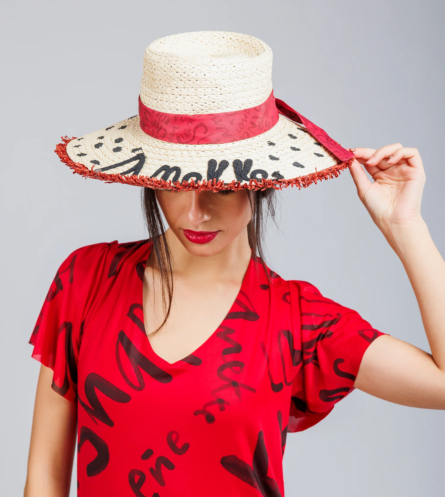 Polka dot raffia hat - Image 2