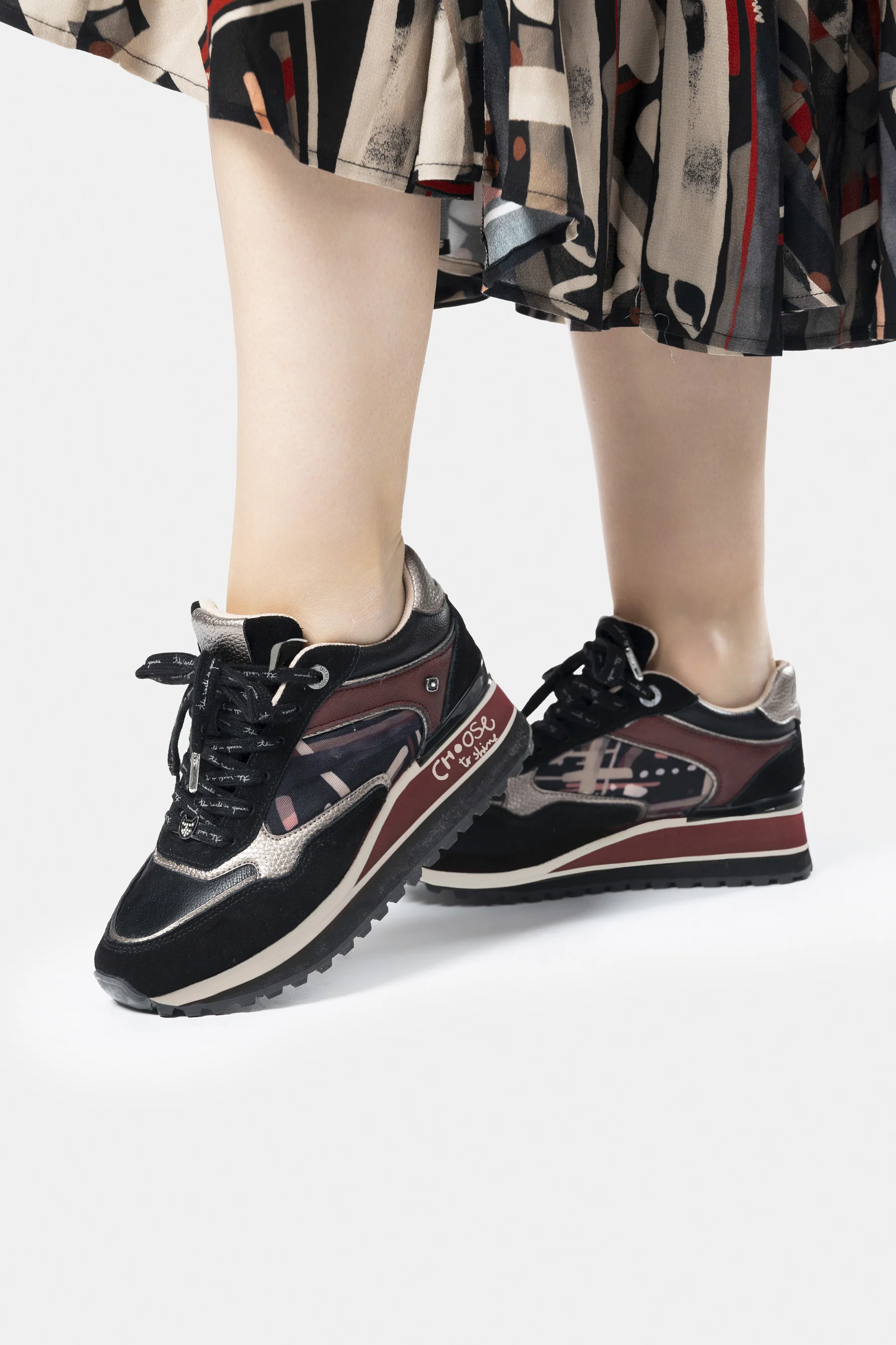 Printed black platform sneakers - Image 2